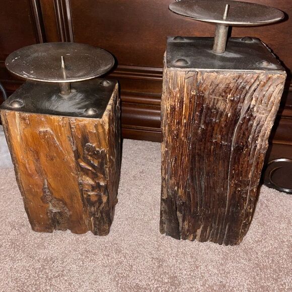 !! My swanky home Farmhouse  Square Candle Holders,, 2 Piece set - Picture 5 of 7